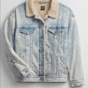 Gap Oversized Sherpa Lined Icon Denim Jacket in Light Willow, size S